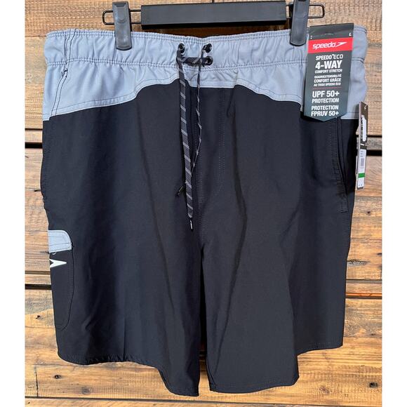 Speedo Other - SPEEDO Men's Swim Trunks Black/Gray with 4-Way Comfort Stretch Sz L